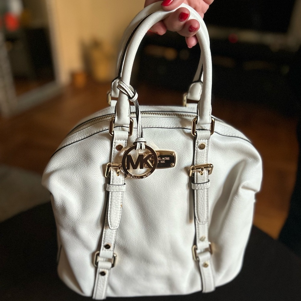 Michael Kors Cream Satchel with Gold Accents